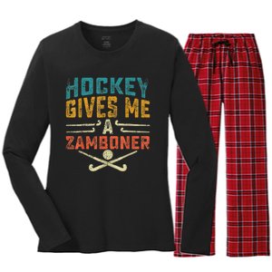 Hockey Gives Me A Zamboner Funny Hockey Women's Long Sleeve Flannel Pajama Set 