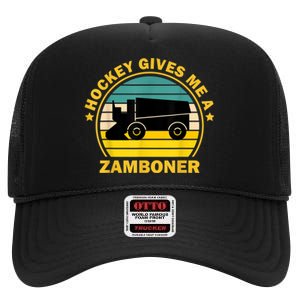 Hockey Gives Me A Zamboner Funny Hockey Fan Men High Crown Mesh Back Trucker Hat