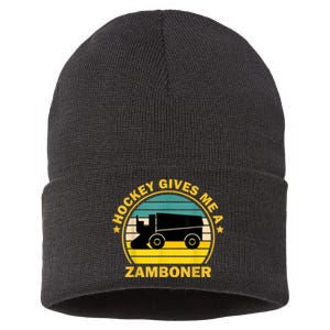 Hockey Gives Me A Zamboner Funny Hockey Fan Men Sustainable Knit Beanie