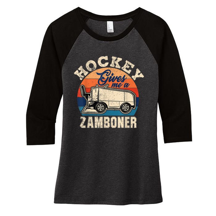 Hockey Gives Me A Zamboner Funny Hockey Fan Men Women's Tri-Blend 3/4-Sleeve Raglan Shirt