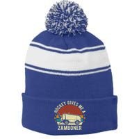 Hockey Gives Me A Zamboner Funny Hockey Fan Meaningful Gift Stripe Pom Pom Beanie