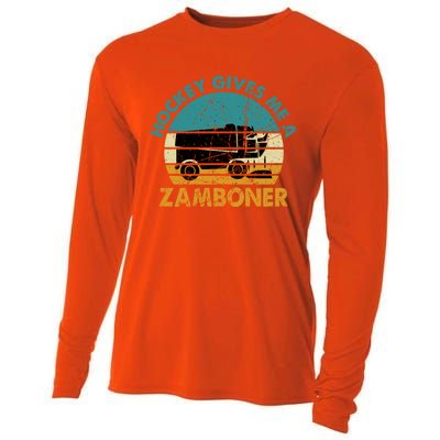 Hockey Gives Me A Zamboner Funny Hockey Retro Vintage Gift Cooling Performance Long Sleeve Crew