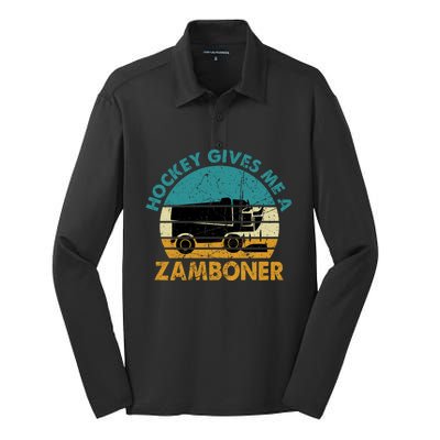 Hockey Gives Me A Zamboner Funny Hockey Retro Vintage Gift Silk Touch Performance Long Sleeve Polo