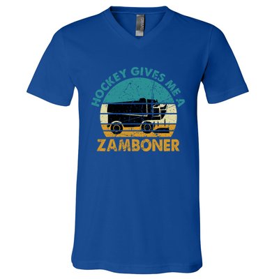 Hockey Gives Me A Zamboner Funny Hockey Retro Vintage Gift V-Neck T-Shirt