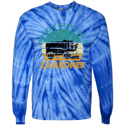 Hockey Gives Me A Zamboner Funny Hockey Retro Vintage Gift Tie-Dye Long Sleeve Shirt