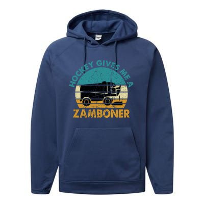 Hockey Gives Me A Zamboner Funny Hockey Retro Vintage Gift Performance Fleece Hoodie