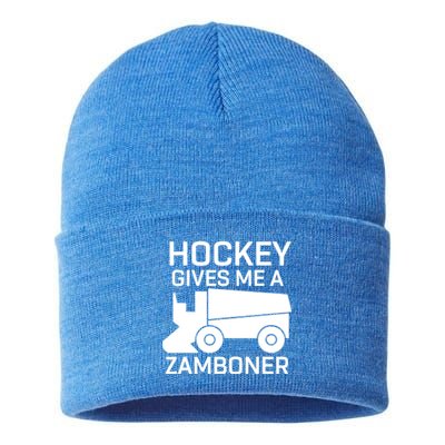 Hockey Gives Me A Zamboner Funny Hockey Gift Sustainable Knit Beanie