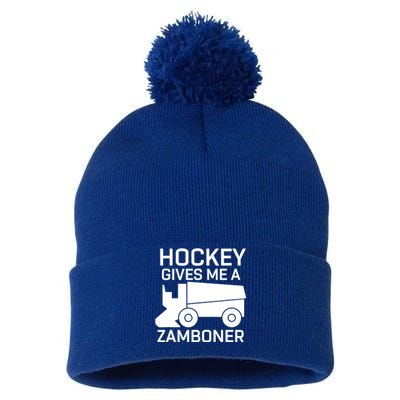 Hockey Gives Me A Zamboner Funny Hockey Gift Pom Pom 12in Knit Beanie