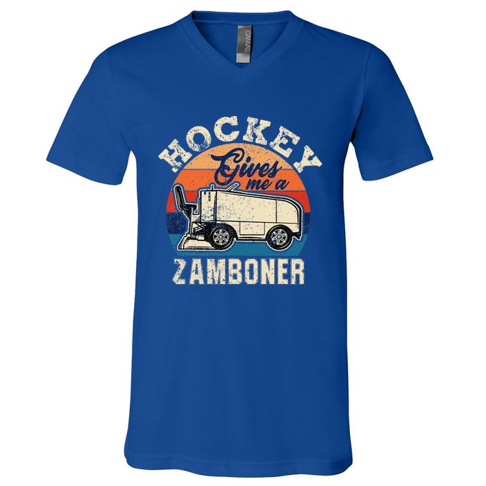 Hockey Gives Me A Zamboner Vintage Hockey Fan V-Neck T-Shirt