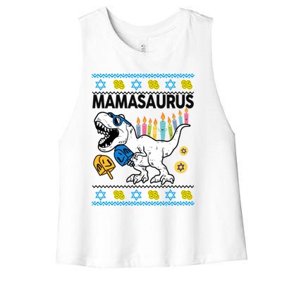 Hanukkahcute Gift Mom Mamasaurus Chanukah Dinosaur Funny Great Gift Women's Racerback Cropped Tank