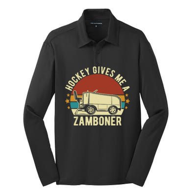 Hockey Gives Me A Zamboner Funny Hockey Fan Silk Touch Performance Long Sleeve Polo