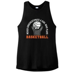 Hoops Girls Never Underestimate A Girl Who Plays Basketball Ladies PosiCharge Tri-Blend Wicking Tank