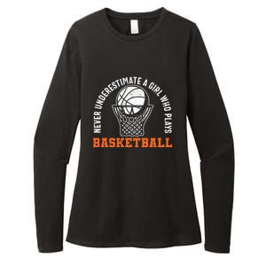 Hoops Girls Never Underestimate A Girl Who Plays Basketball Womens CVC Long Sleeve Shirt