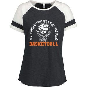 Hoops Girls Never Underestimate A Girl Who Plays Basketball Enza Ladies Jersey Colorblock Tee