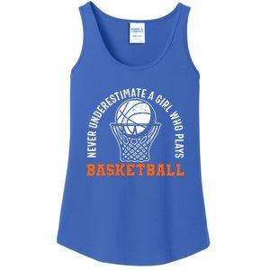 Hoops Girls Never Underestimate A Girl Who Plays Basketball Ladies Essential Tank