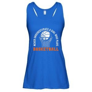 Hoops Girls Never Underestimate A Girl Who Plays Basketball Ladies Essential Flowy Tank