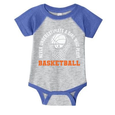 Hoops Girls Never Underestimate A Girl Who Plays Basketball Infant Baby Jersey Bodysuit
