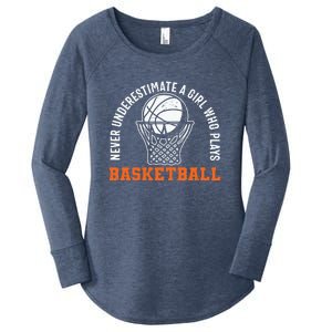 Hoops Girls Never Underestimate A Girl Who Plays Basketball Women's Perfect Tri Tunic Long Sleeve Shirt