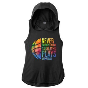 Hoops Girls Never Underestimate A Girl Who Plays Basketball Gift Ladies PosiCharge Tri-Blend Wicking Draft Hoodie Tank