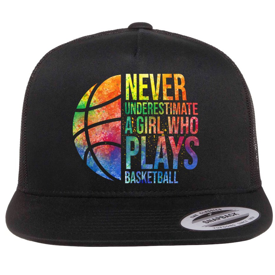 Hoops Girls Never Underestimate A Girl Who Plays Basketball Gift Flat Bill Trucker Hat
