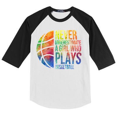 Hoops Girls Never Underestimate A Girl Who Plays Basketball Gift Kids Colorblock Raglan Jersey
