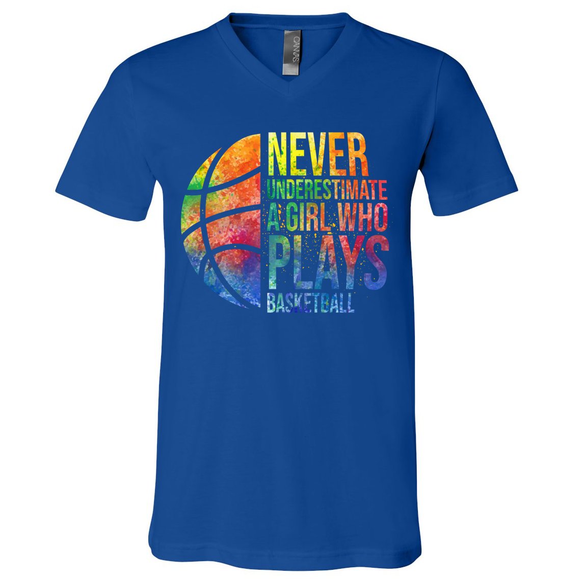 Hoops Girls Never Underestimate A Girl Who Plays Basketball Gift V-Neck T-Shirt