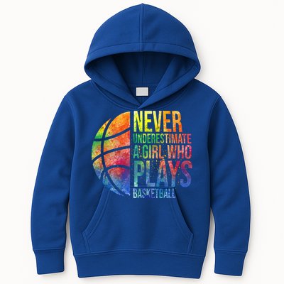 Hoops Girls Never Underestimate A Girl Who Plays Basketball Gift Kids Hoodie