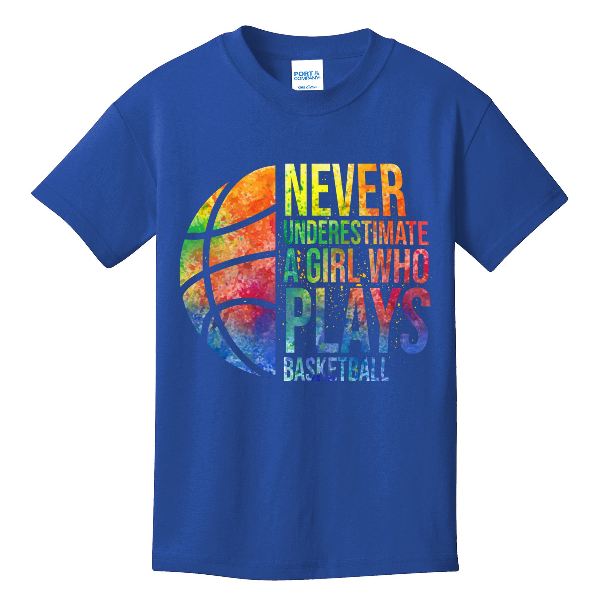 Hoops Girls Never Underestimate A Girl Who Plays Basketball Gift Kids T-Shirt
