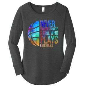 Hoops Girls Never Underestimate A Girl Who Plays Basketball. Women's Perfect Tri Tunic Long Sleeve Shirt