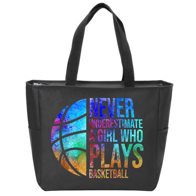Hoops Girls Never Underestimate A Girl Who Plays Basketball. Zip Tote Bag