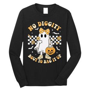 Halloween Ghost No Diggity Bout To Bag It Up Long Sleeve Shirt