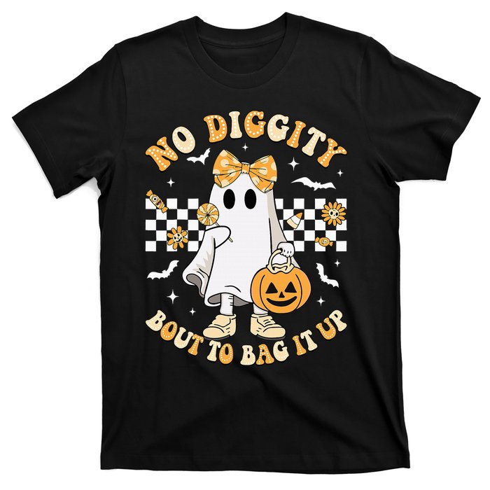 Halloween Ghost No Diggity Bout To Bag It Up T-Shirt