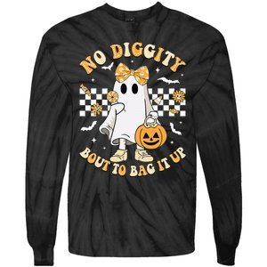 Halloween Ghost No Diggity Bout To Bag It Up Tie-Dye Long Sleeve Shirt