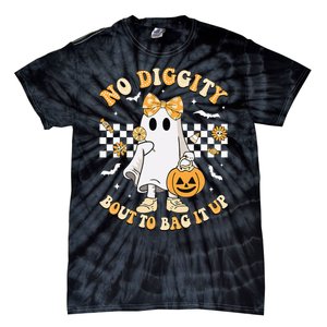 Halloween Ghost No Diggity Bout To Bag It Up Tie-Dye T-Shirt