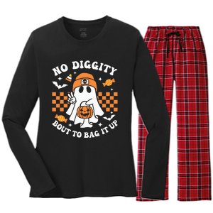 Halloween Ghost No Diggity Bout To Bag It Up Women's Long Sleeve Flannel Pajama Set 