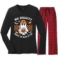 Halloween Ghost No Diggity Bout To Bag It Up Women's Long Sleeve Flannel Pajama Set 