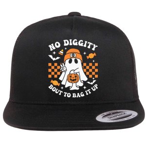 Halloween Ghost No Diggity Bout To Bag It Up Flat Bill Trucker Hat