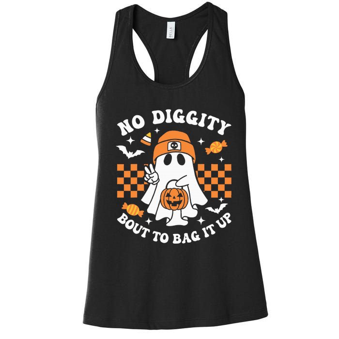 Halloween Ghost No Diggity Bout To Bag It Up Women's Racerback Tank