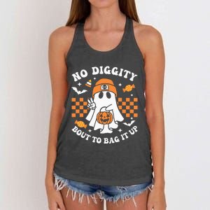 Halloween Ghost No Diggity Bout To Bag It Up Women's Knotted Racerback Tank