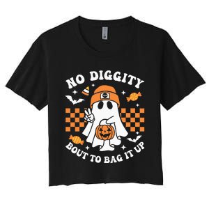 Halloween Ghost No Diggity Bout To Bag It Up Women's Crop Top Tee