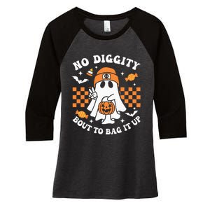 Halloween Ghost No Diggity Bout To Bag It Up Women's Tri-Blend 3/4-Sleeve Raglan Shirt