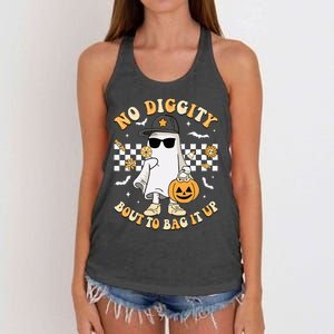 Halloween Ghost No Diggity Bout To Bag It Up Women's Knotted Racerback Tank