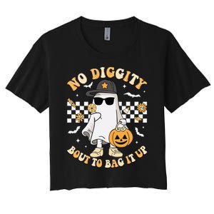 Halloween Ghost No Diggity Bout To Bag It Up Women's Crop Top Tee