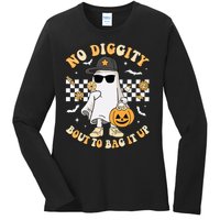 Halloween Ghost No Diggity Bout To Bag It Up Ladies Long Sleeve Shirt