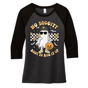 Halloween Ghost No Diggity Bout To Bag It Up Women's Tri-Blend 3/4-Sleeve Raglan Shirt