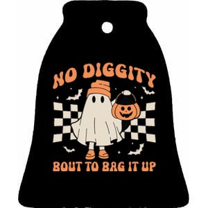 Halloween Ghost No Diggity Bout To Bag It Up Ceramic Bell Ornament