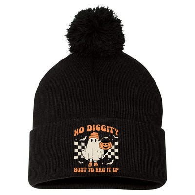 Halloween Ghost No Diggity Bout To Bag It Up Pom Pom 12in Knit Beanie