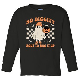 Halloween Ghost No Diggity Bout To Bag It Up Toddler Long Sleeve Shirt