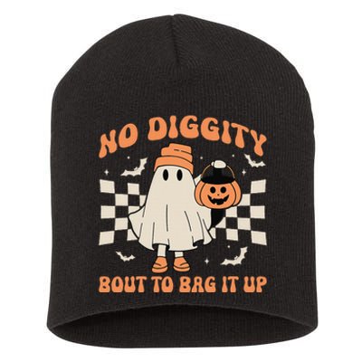 Halloween Ghost No Diggity Bout To Bag It Up Short Acrylic Beanie