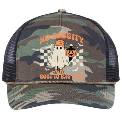 Halloween Ghost No Diggity Bout To Bag It Up Retro Rope Trucker Hat Cap